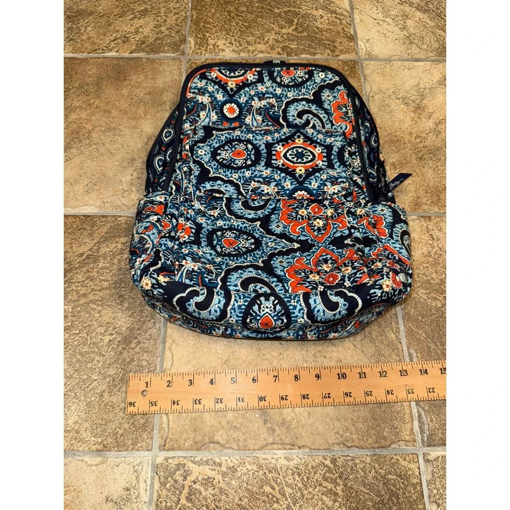Vera Bradley Blue Lagoon Quilted Cotton Backpack Navy Blue Orange Floral Bag